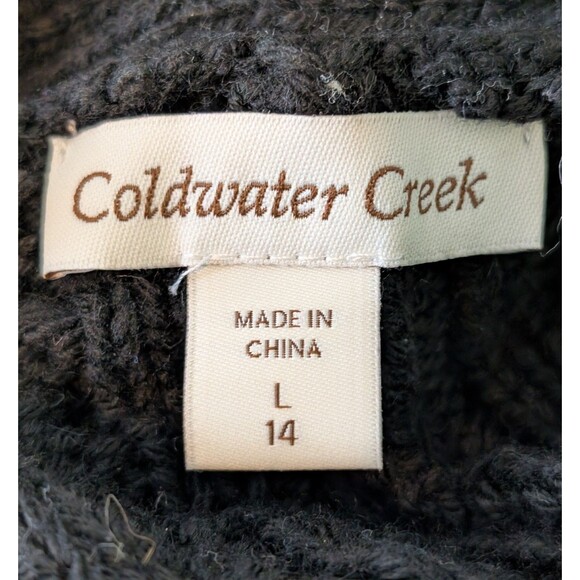 NWT Coldwater Creek Size L (14) Open Drape Black Cardigan Cable Knit Sweater $90 - Picture 5 of 11